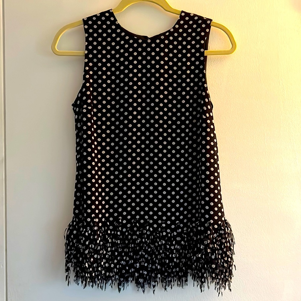 Navy blue polka-dot fringe sleeveless top